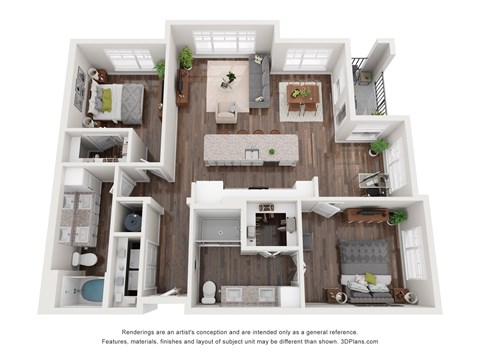 Floor plan for 2 beds, 2 baths, 1236 sqft